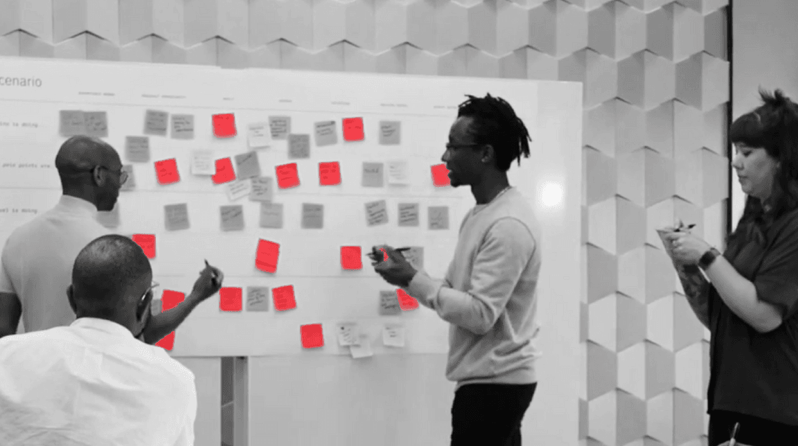 Image of a team of designers collaborating at a white board