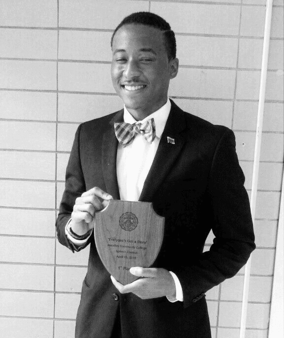 Marcsene and his 1st place award for a speech contest he won while at college.